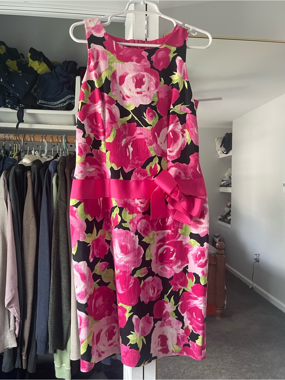 Talbots Pink Floral Sheath Dress with Ribbon Waist